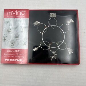 Glassware Stemware Rings 6 Silver Different Charms miVino Holidays Christmas